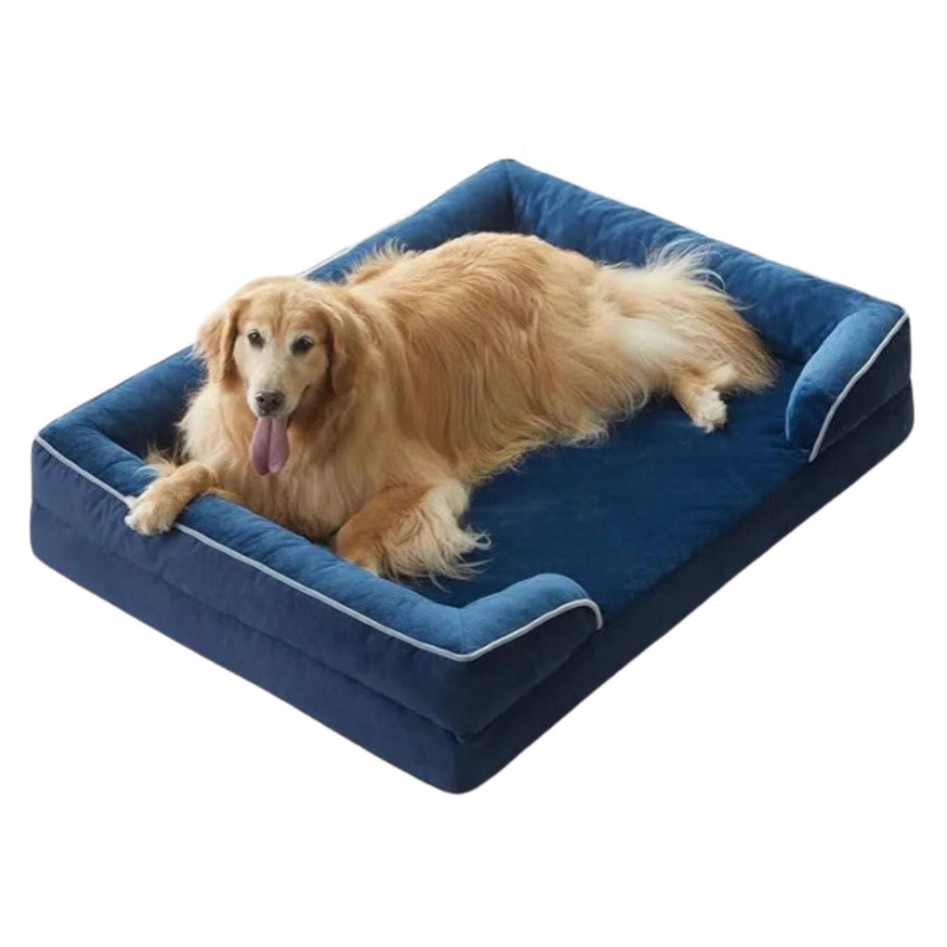 Navy Blue Extra Large Bolster Dog Bed with Waterproof Lining & Non-Skid Bottom, Washable, Orthopedic Egg Foam Couch, XL 42"x 30"x 7" - Trendypet's Zone