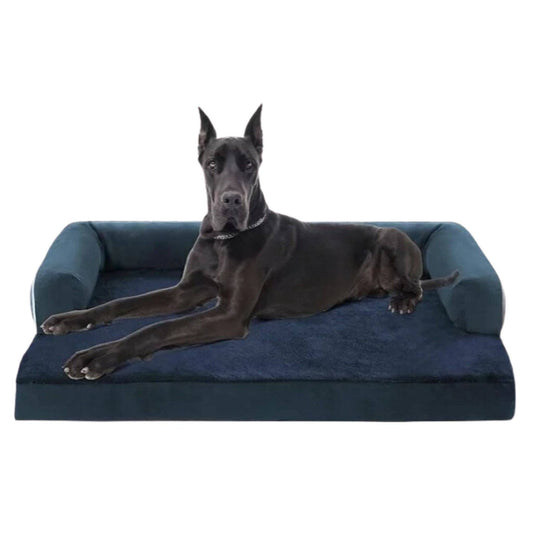 Navy Blue Memory Foam Orthopedic Dogs Beds with Bolsters, Removable Washable Cover, Nonskid Bottom, XXL Size 53.0" x 42.0" x 8.0" - Trendypet's Zone