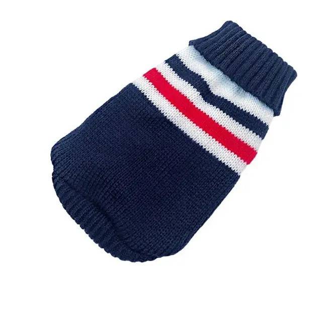 Navy Blue Stripes Cat Kitten Sweater Winter Warm Clothes For Small Medium Dogs Coat Pet Outfit TRENDYPET'S ZONE