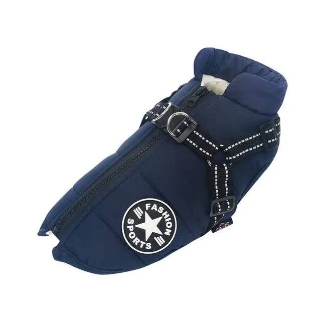 Navy Blue Winter Pet Clothes For Small Large Dogs Warm Fleece Jacket Waterproof With Harness Clothing Puppy Costume TRENDYPET'S ZONE