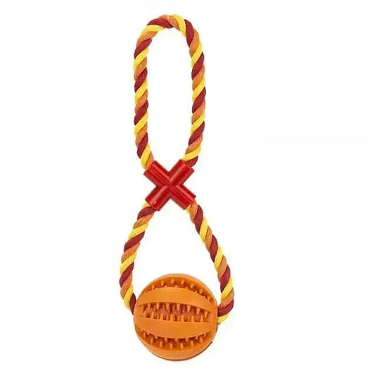 Orange Ball Burgundy & Yellow Hemp Rope Toys Treat Interactive Rubber Leaking Balls for Small Dogs Chewing Bite Resistant Pet Tooth Cleaning TRENDYPET'S ZONE