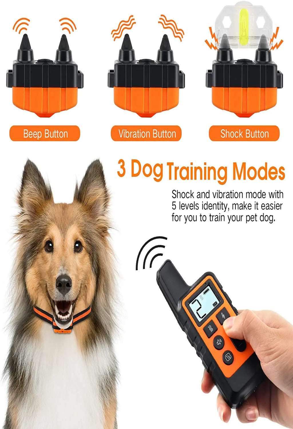 Orange Dog Training Collar 500m Control Trainer Device Vibration / Electrostatic pulse / Warning Stop Bark Deterrents TRENDYPET'S ZONE