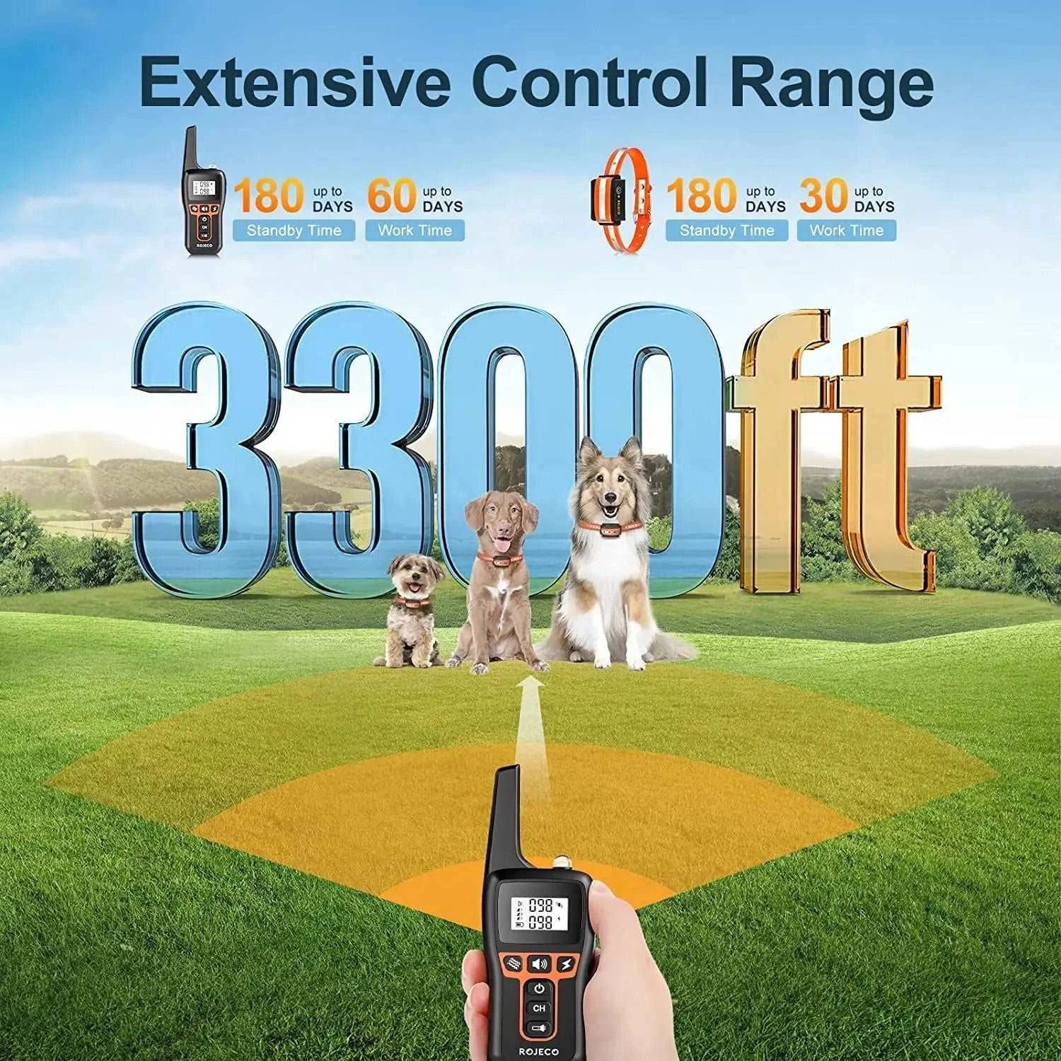 Orange Dog Training Collar with 3300FT Remote, IPX7 Waterproof Rechargeable Shock Collar for Large Medium Small Dog, 3 Safe Training Modes with Beep, Vibration and Shock, Adjustable Electronic Dog Collar TRENDYPET'S ZONE