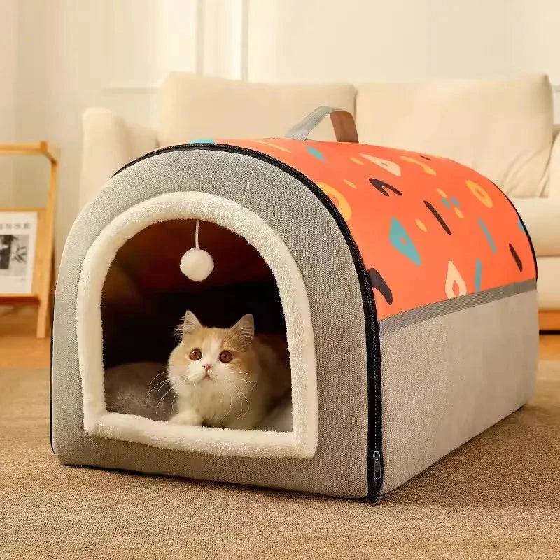 Orange Gray Breathable Warm Plush Pet Bed House Washable Soft Cat Kitten Cushion Kennel for Small Medium Pet Supplies TRENDYPET'S ZONE