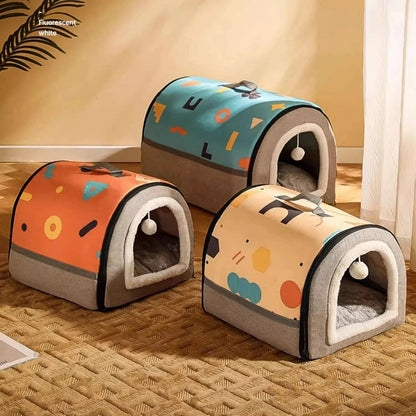 Orange Gray Breathable Warm Plush Pet Bed House Washable Soft Cat Kitten Cushion Kennel for Small Medium Pet Supplies TRENDYPET'S ZONE