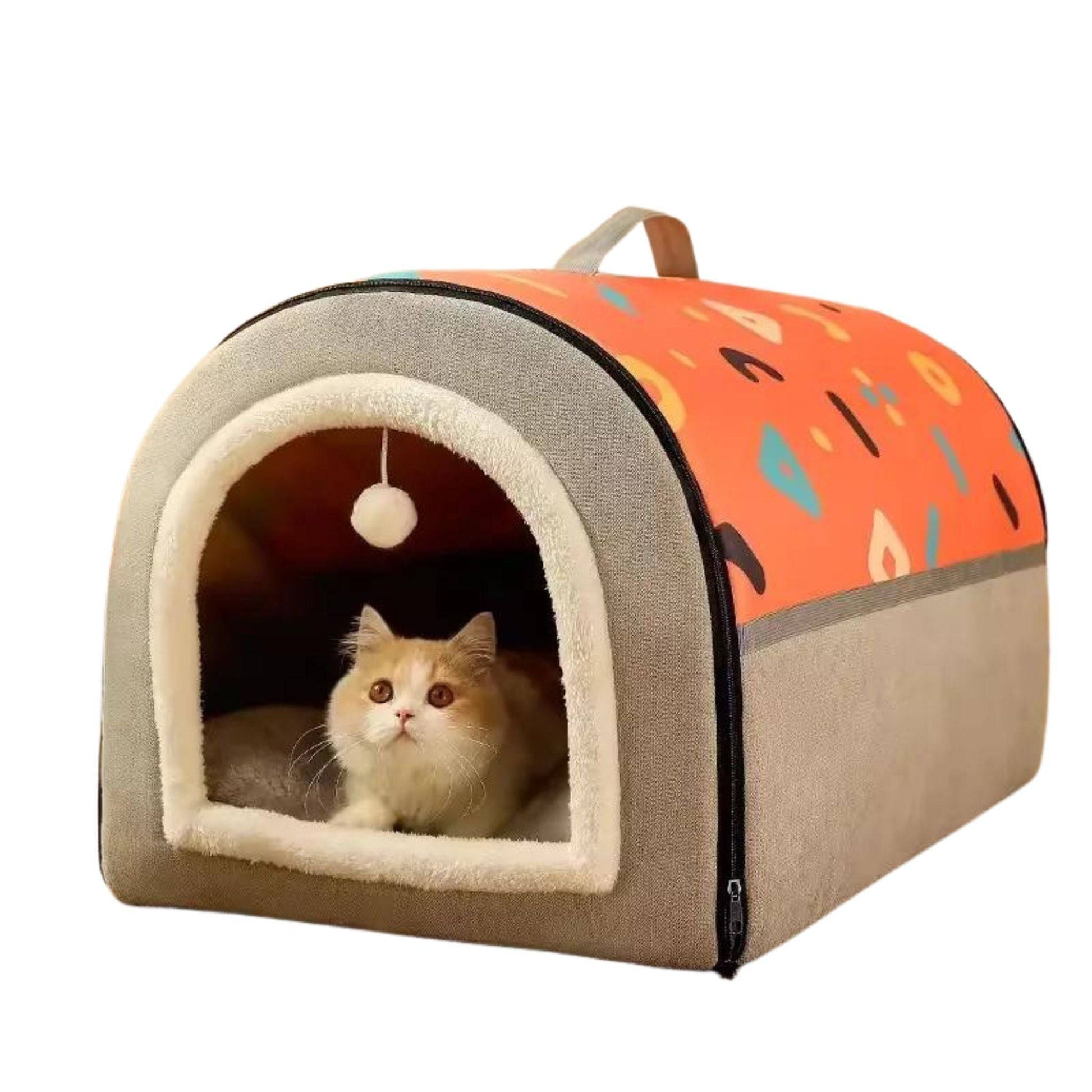 Orange Gray Breathable Warm Plush Pet Bed House Washable Soft Cat Kitten Cushion Kennel for Small Medium Pet Supplies TRENDYPET'S ZONE