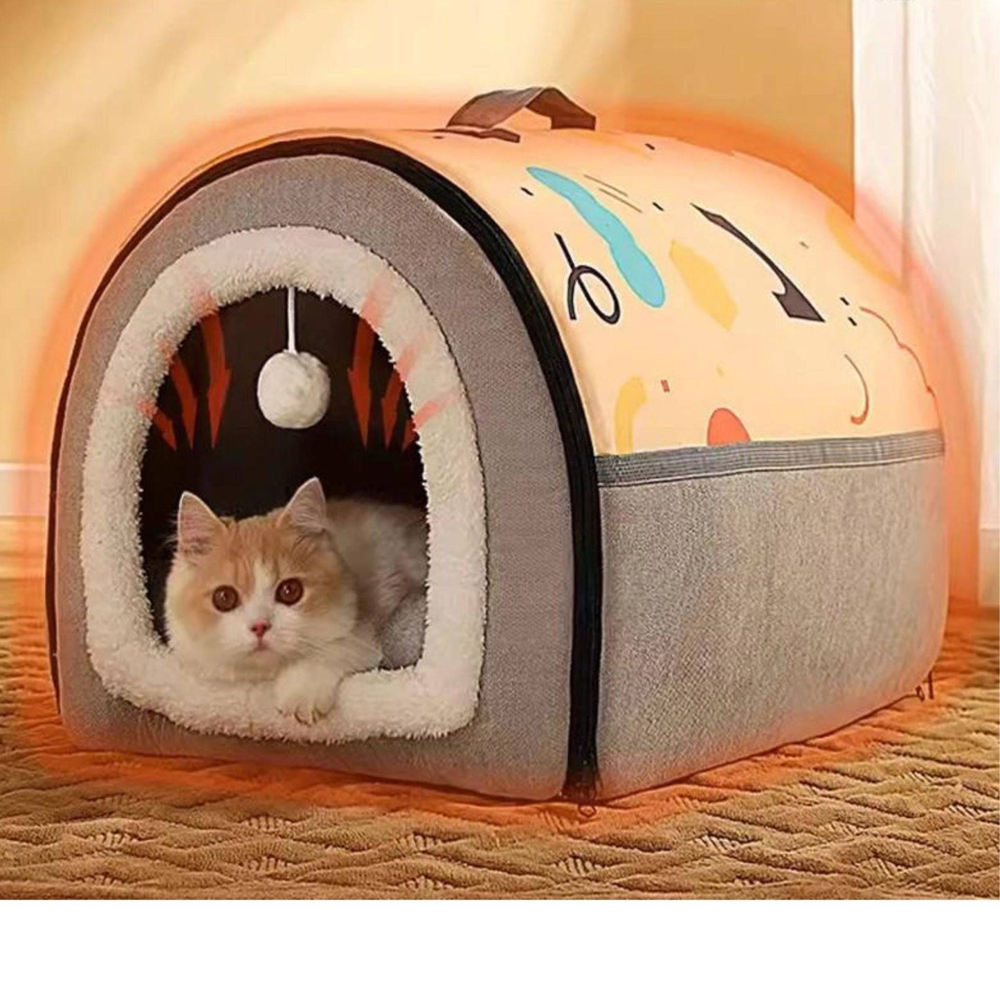 Orange Gray Breathable Warm Plush Pet Bed House Washable Soft Cat Kitten Cushion Kennel for Small Medium Pet Supplies TRENDYPET'S ZONE