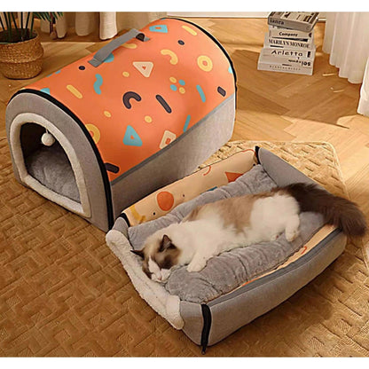 Orange Gray Breathable Warm Plush Pet Bed House Washable Soft Cat Kitten Cushion Kennel for Small Medium Pet Supplies TRENDYPET'S ZONE