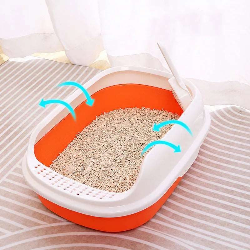 Orange Half Closed High-Capacity Cat Litters Box Anti-splash Durable For Home Indoor - Trendypet's Zone