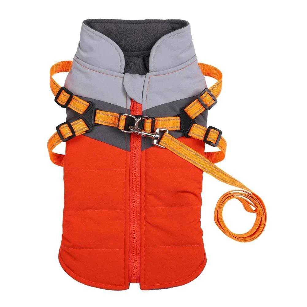 Orange Warm Dog Coat Autumn Winter Jacket with Harness Cold Weather Waterproof Clothes Outfit TRENDYPET'S ZONE