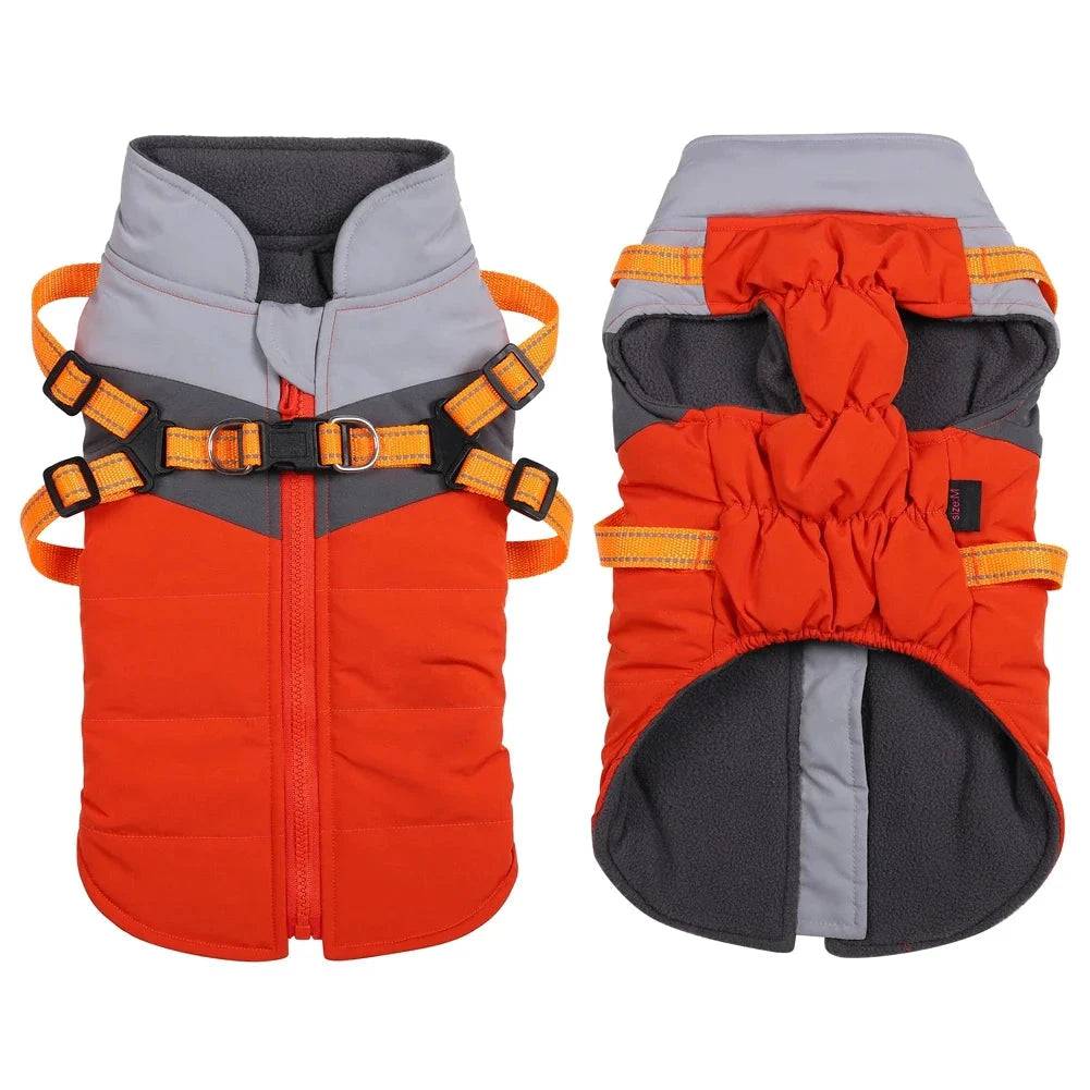 Orange Warm Dog Coat Autumn Winter Jacket with Harness Cold Weather Waterproof Clothes Outfit TRENDYPET'S ZONE