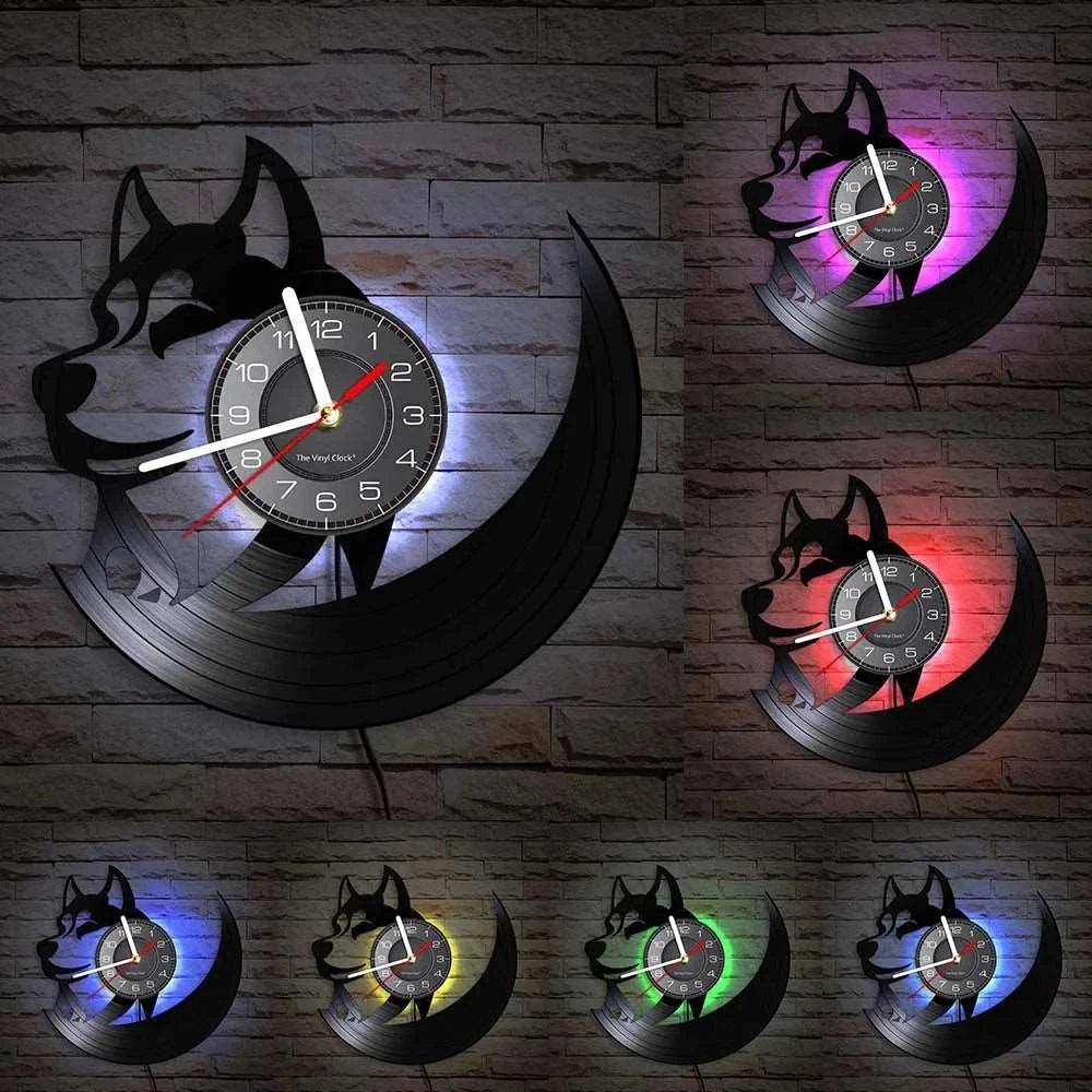 Pet Art Siberian Husky Vinyl Record Wall Clock (LED) Arctic Home Decor Gift for Dog Lovers - Trendypet's Zone