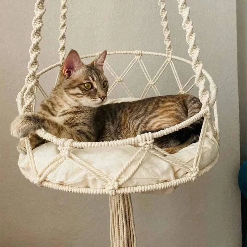 Pet Cat Hammock Swing Bed Handwoven Tapestry Cotton Macrame for Home Indoor Outdoor Wall Hanging TRENDYPET'S ZONE