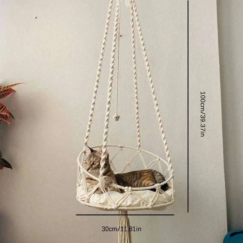 Pet Cat Hammock Swing Bed Handwoven Tapestry Cotton Macrame for Home Indoor Outdoor Wall Hanging TRENDYPET'S ZONE