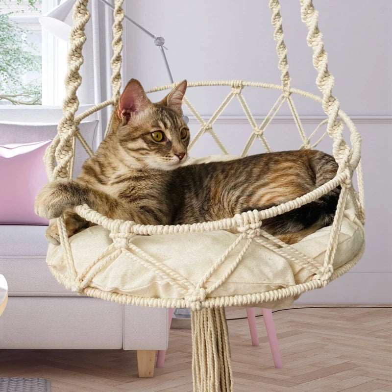 Pet Cat Hammock Swing Bed Handwoven Tapestry Cotton Macrame for Home Indoor Outdoor Wall Hanging TRENDYPET'S ZONE