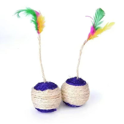 Pet Cat Toys Kitten Sisal Scratching Ball Training Interactive Feather Toy - Trendypet's Zone