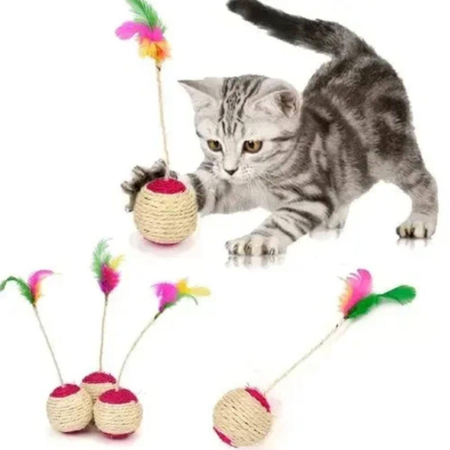 Pet Cat Toys Kitten Sisal Scratching Ball Training Interactive Feather Toy - Trendypet's Zone