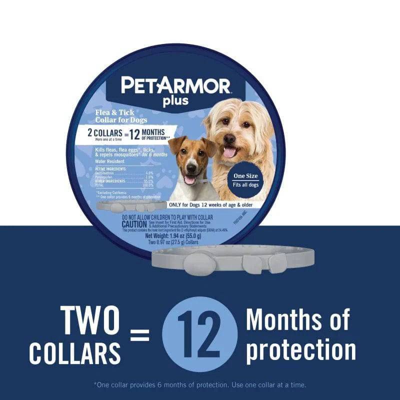 PetArmor Plus Flea & Tick Collar for Dogs, Long Lasting Protection for 12 Months, Water Resistant, One-Size-Fits-All, 6-Months Protection Each, 2 Collars - Trendypet's Zone