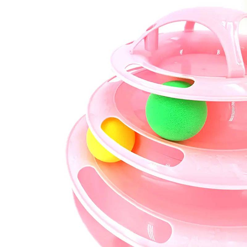 Pink 3/4 Levels Pet Cat Toy Training Amusement Plate Kitten Tower Tracks Triple Disc Tumbler Ball Interactive TRENDYPET'S ZONE