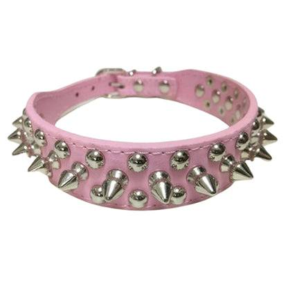 Pink Adjustable Leather Dog Collar Neck Strap PU Leather Punk Rivet Spiked Pet Puppy Collars TRENDYPET'S ZONE