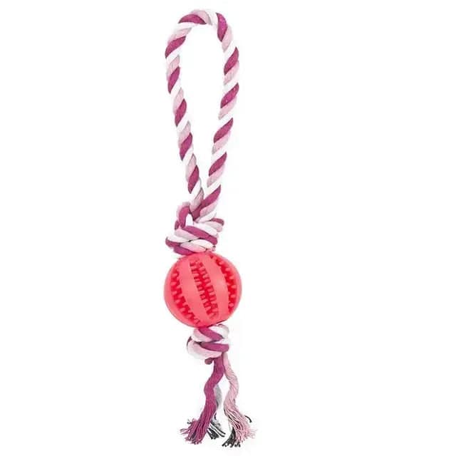 Pink Ball Fuchsia Hemp Rope Toys Treat Interactive Rubber Leaking Balls for Small Dogs Chewing Bite Resistant Pet Tooth Cleaning - Trendypet's Zone