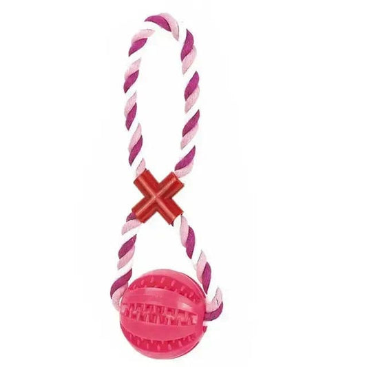 Pink Ball Fuchsia & White Hemp Rope Toys Treat Interactive Rubber Leaking Balls for Small Dogs Chewing Bite Resistant Pet Tooth Cleaning TRENDYPET'S ZONE