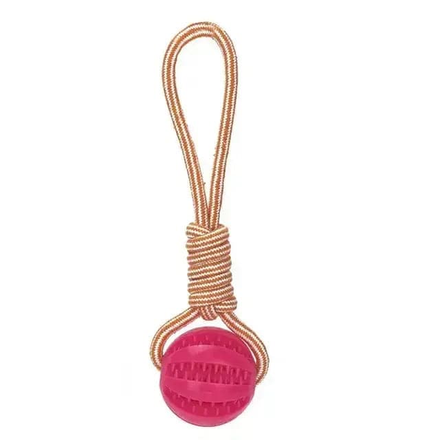 Pink Ball Hemp Rope Toys Treat Interactive Rubber Leaking Balls for Small Dogs Chewing Bite Resistant Pet Tooth Cleaning - Trendypet's Zone