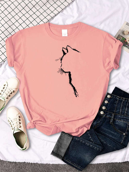 Pink Cat Funny Printed Women T-Shirt Fashion Casual Short Sleeve O-Neck Tee Clothing Summer Tops TRENDYPET'S ZONE