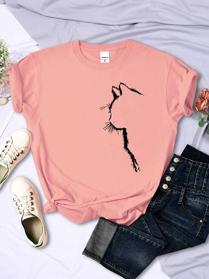 Pink Cat Funny Printed Women T-Shirt Fashion Casual Short Sleeve O-Neck Tee Clothing Summer Tops TRENDYPET'S ZONE