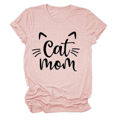 Pink "Cat Mom" Vivid Letter Print Women T-Shirt Short Sleeve O-Neck Loose Ladies Tee Tops Clothes TRENDYPET'S ZONE