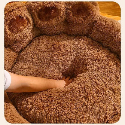 Pink Dog Bed Mat Round Large Pet House Long Plush Deep Sleeping Warm Bear Paw Shape Super Soft Cushion Calm Beds High Quality - Trendypet's Zone