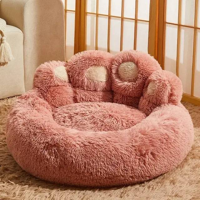 Pink Dog Bed Mat Round Large Pet House Long Plush Deep Sleeping Warm Bear Paw Shape Super Soft Cushion Calm Beds High Quality - Trendypet's Zone