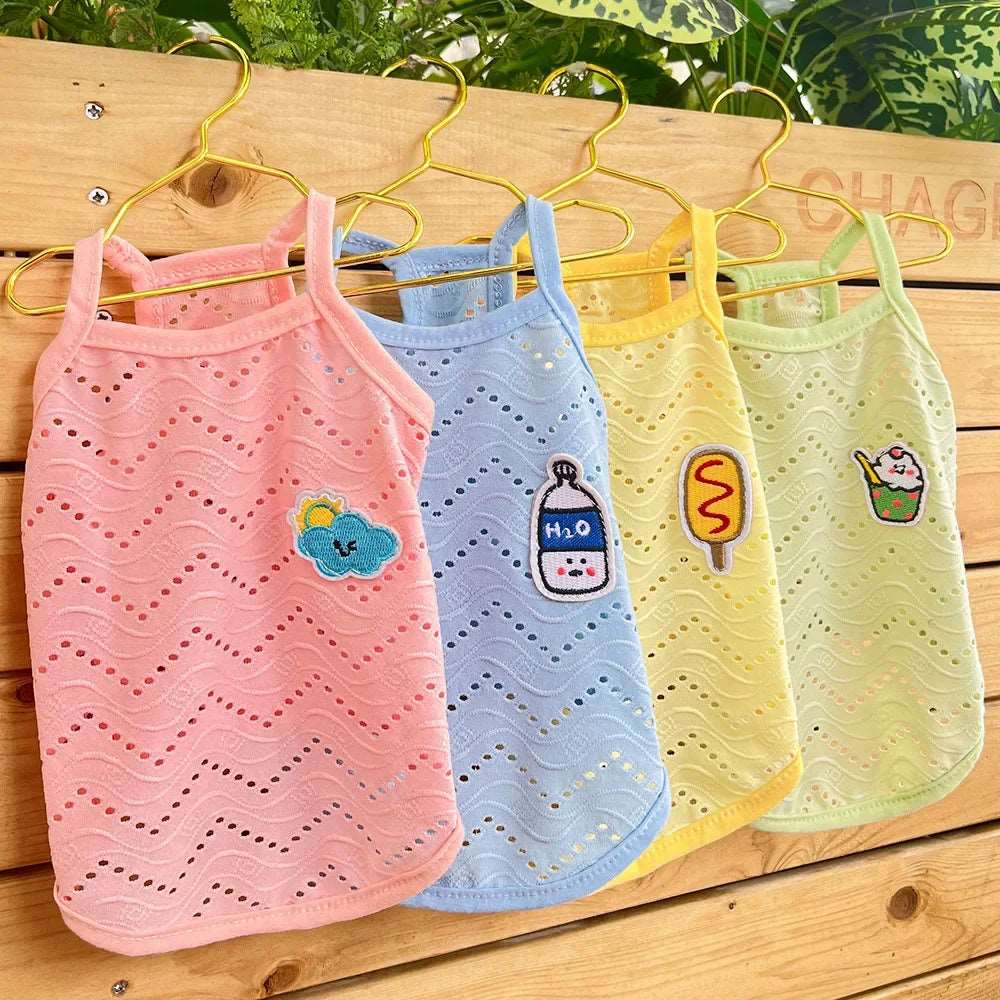 Pink Dog Summer Clothes Cute Embroidery Striped Top Vest Breathable Puppy Sleeveless Shirt TRENDYPET'S ZONE