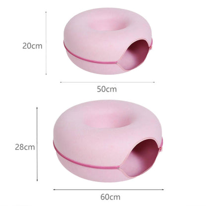 Pink Donut Cat Bed for 2 Pets Tunnel Kitten House Basket Interactive Natural Felt Cave Nest - Trendypet's Zone