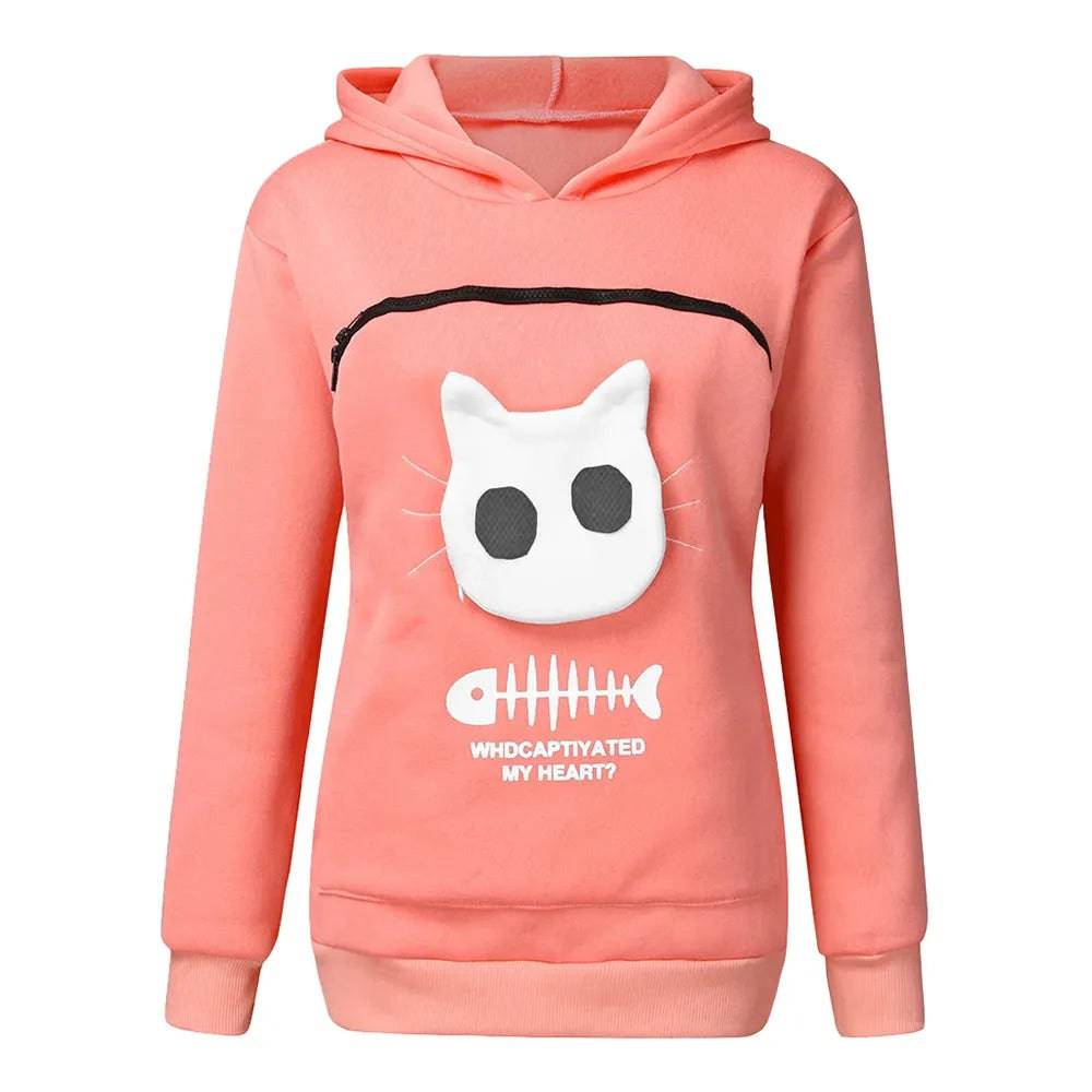 Pink Fish Print High Quality Sweatshirt Cat Dog Lovers Hoodies Kangaroo Pet Paw Ears Cuddle Pouch Pullovers - Trendypet's Zone