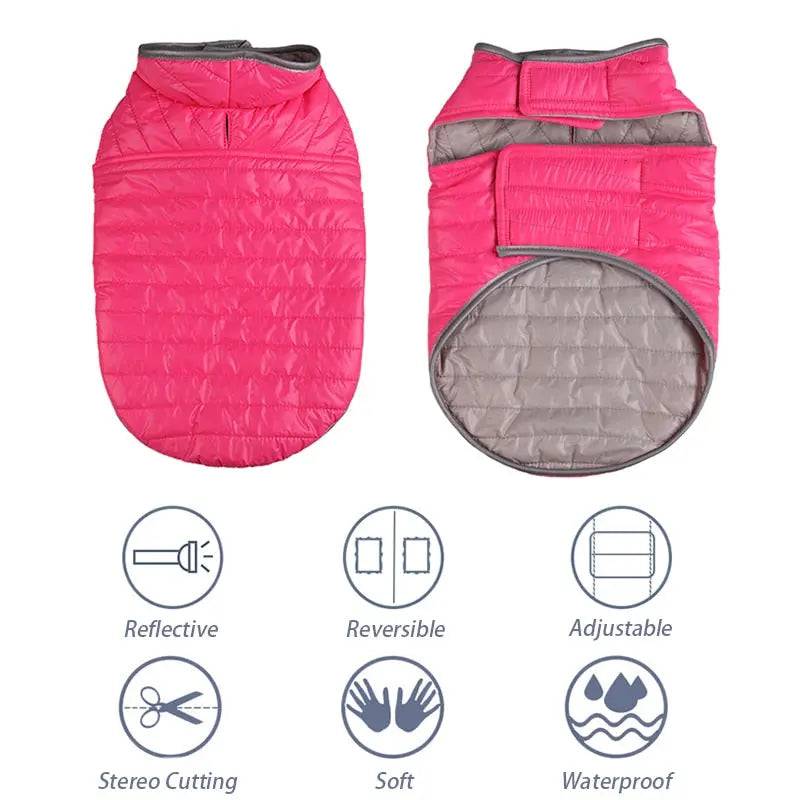 Pink Grey Reversible Jacket Dual Colors Reflective Winter Dog Clothes Coat Vest TRENDYPET'S ZONE