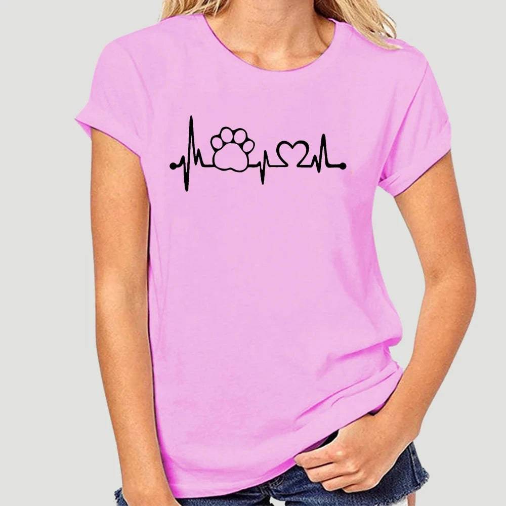 Pink Heartbeat Lifeline Dog Women T-Shirt Casual Funny Foot For Lady Girl Hipster - Trendypet's Zone