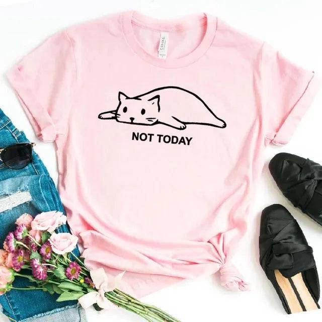 Pink Not Today Cat Women T-shirt Cotton Casual Funny For Lady Girl Top Tee TRENDYPET'S ZONE