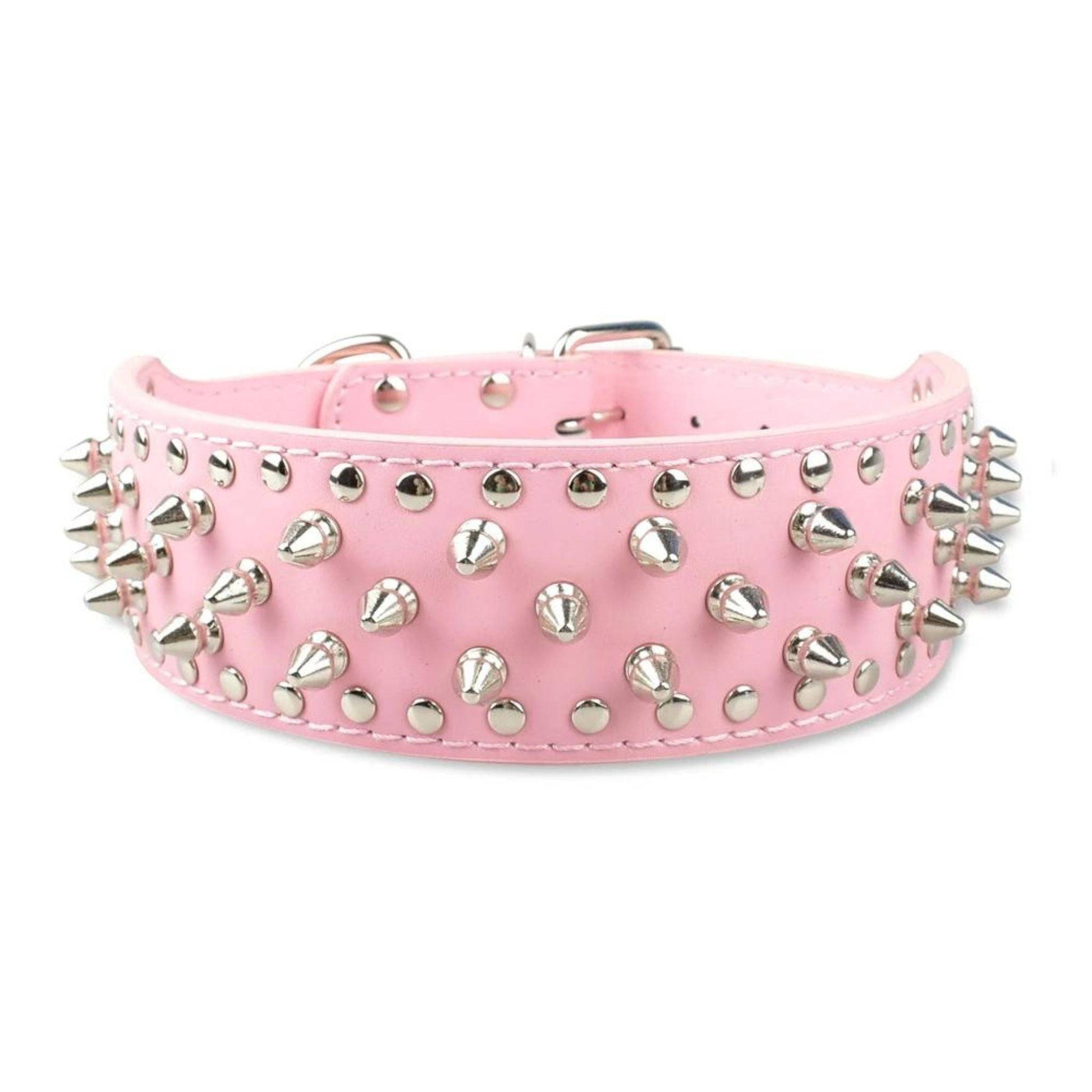 Pink Spiked Studded Leather Dog Collar Adjustable Anti-Bite Puppy Neck Strap Collars For Small Medium Dogs TRENDYPET'S ZONE