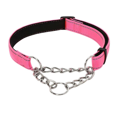 Pink Stainless Steel Chain Reflective Nylon Fabric Pet Collars for Small Medium Large Dogs TRENDYPET'S ZONE