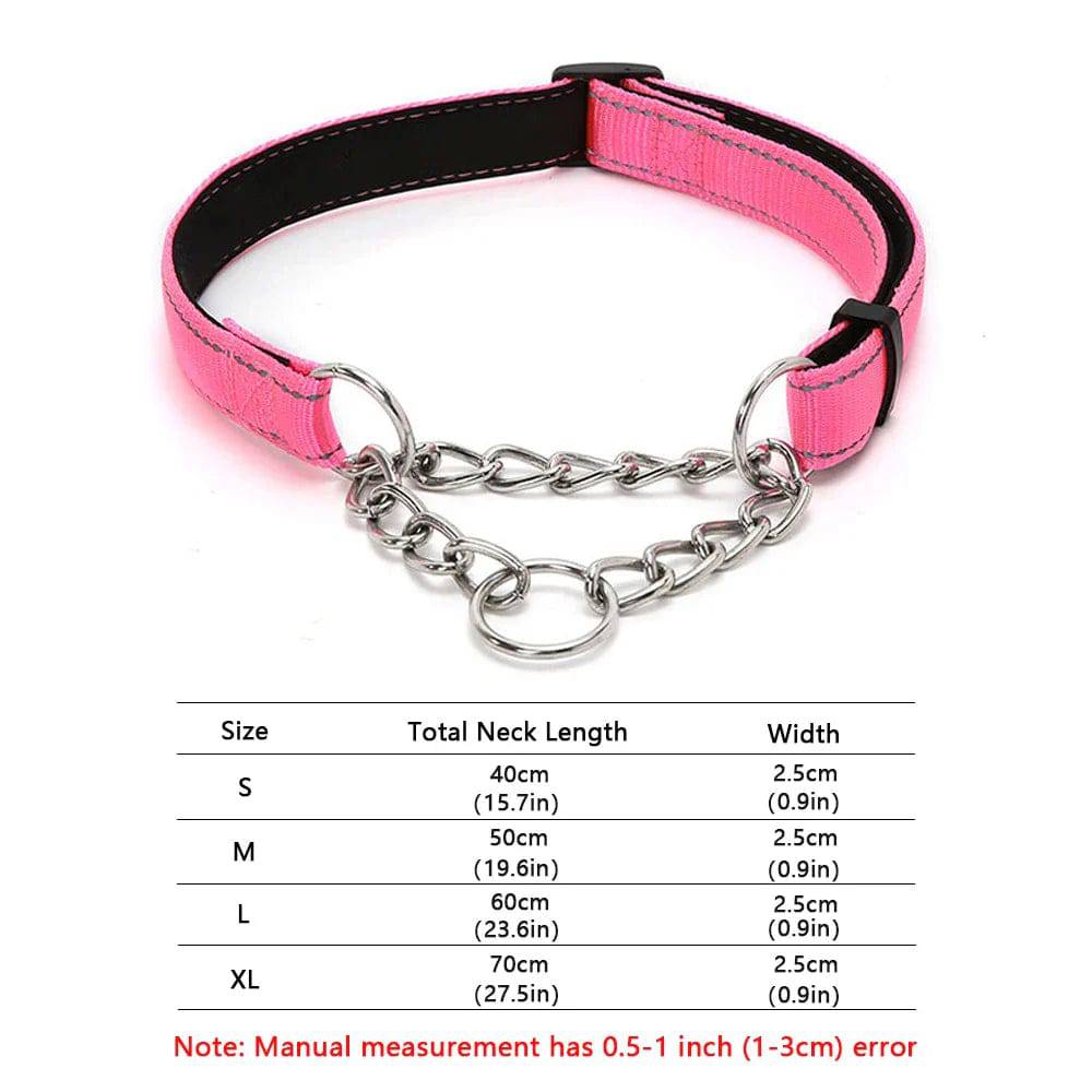 Pink Stainless Steel Chain Reflective Nylon Fabric Pet Collars for Small Medium Large Dogs TRENDYPET'S ZONE