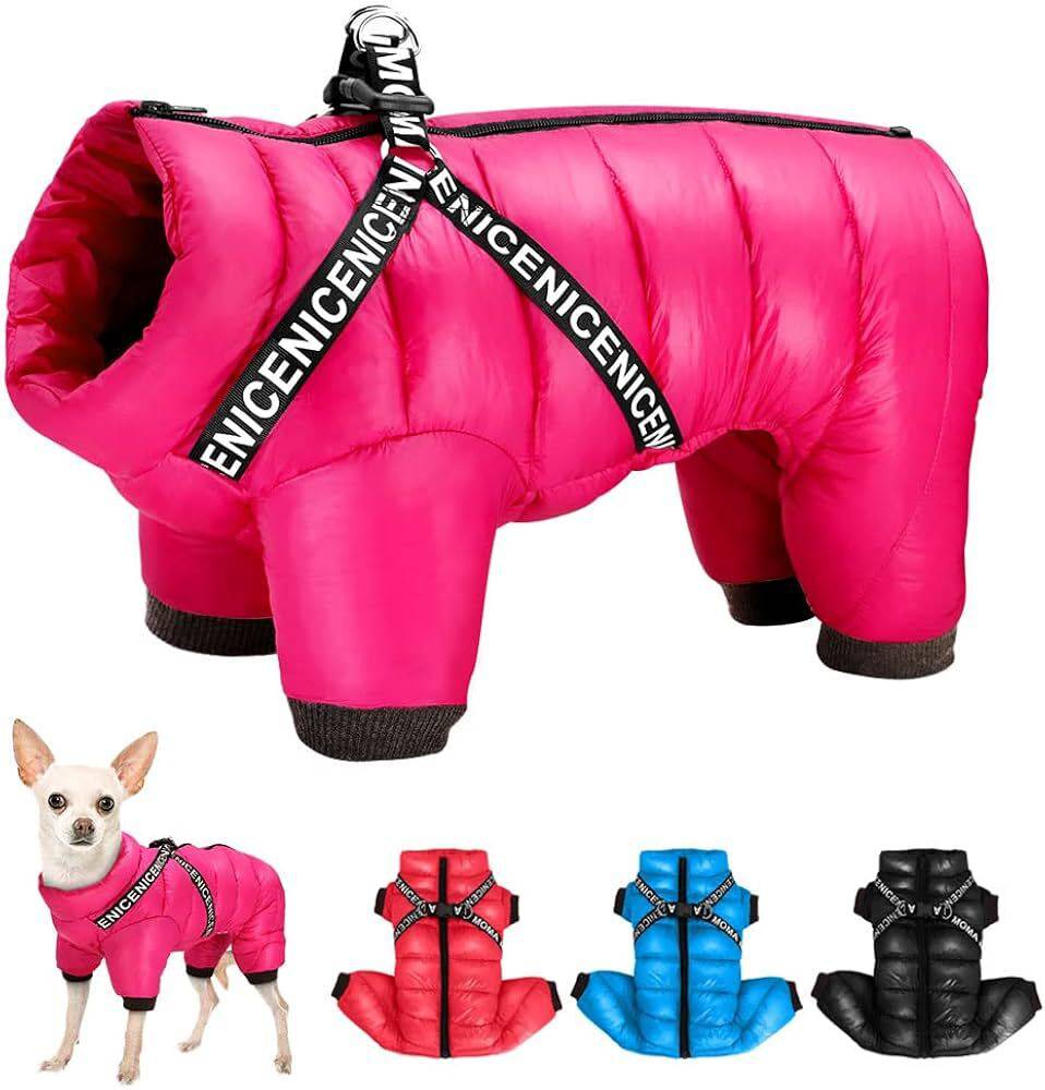 Pink Super Warm Waterproof Dog Coat with Harness TRENDYPET'S ZONE