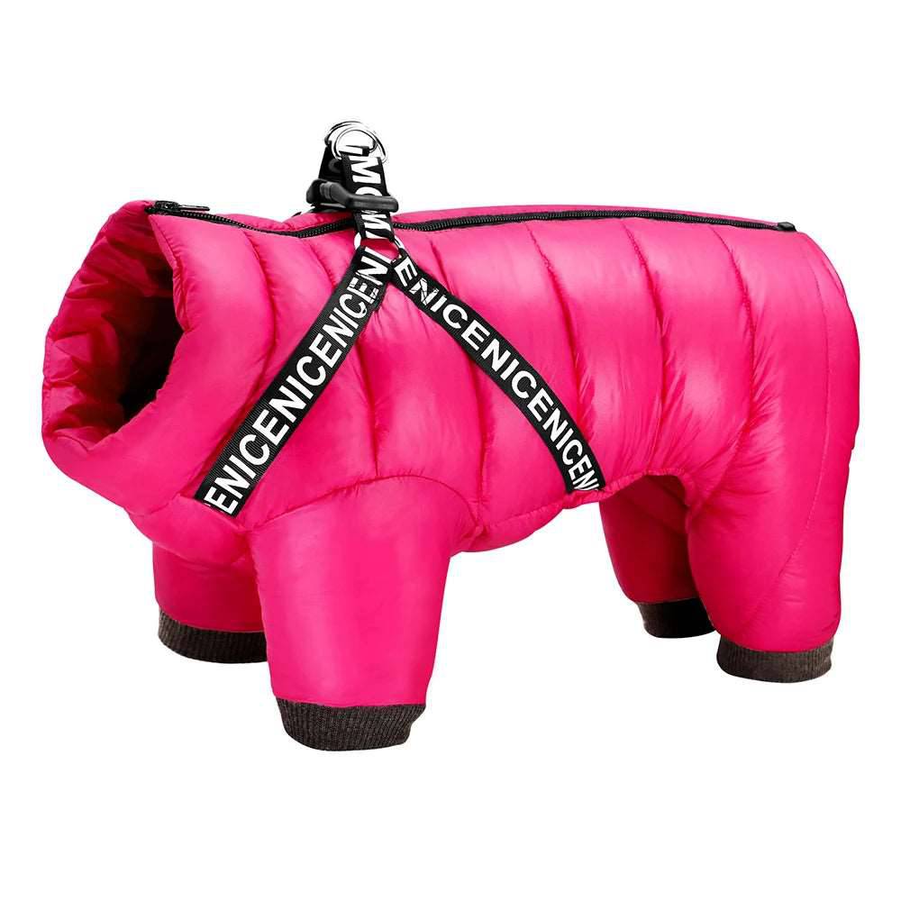 Pink Super Warm Waterproof Dog Coat with Harness TRENDYPET'S ZONE