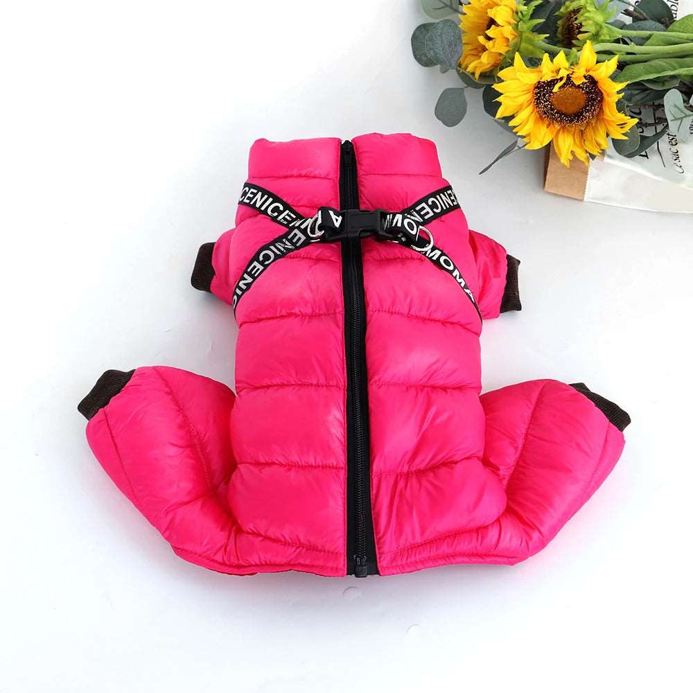 Pink Super Warm Waterproof Dog Coat with Harness TRENDYPET'S ZONE