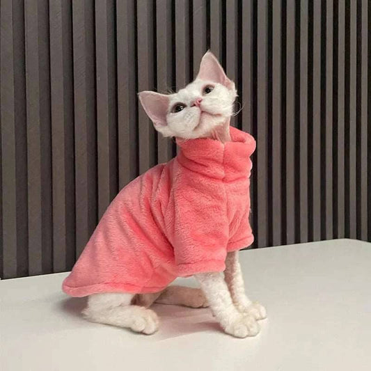 Pink Turtleneck Cat Sweater Coat Winter Warm Hairless Cat Clothes Soft Fluff Pullover Shirt Pet Clothing TRENDYPET'S ZONE