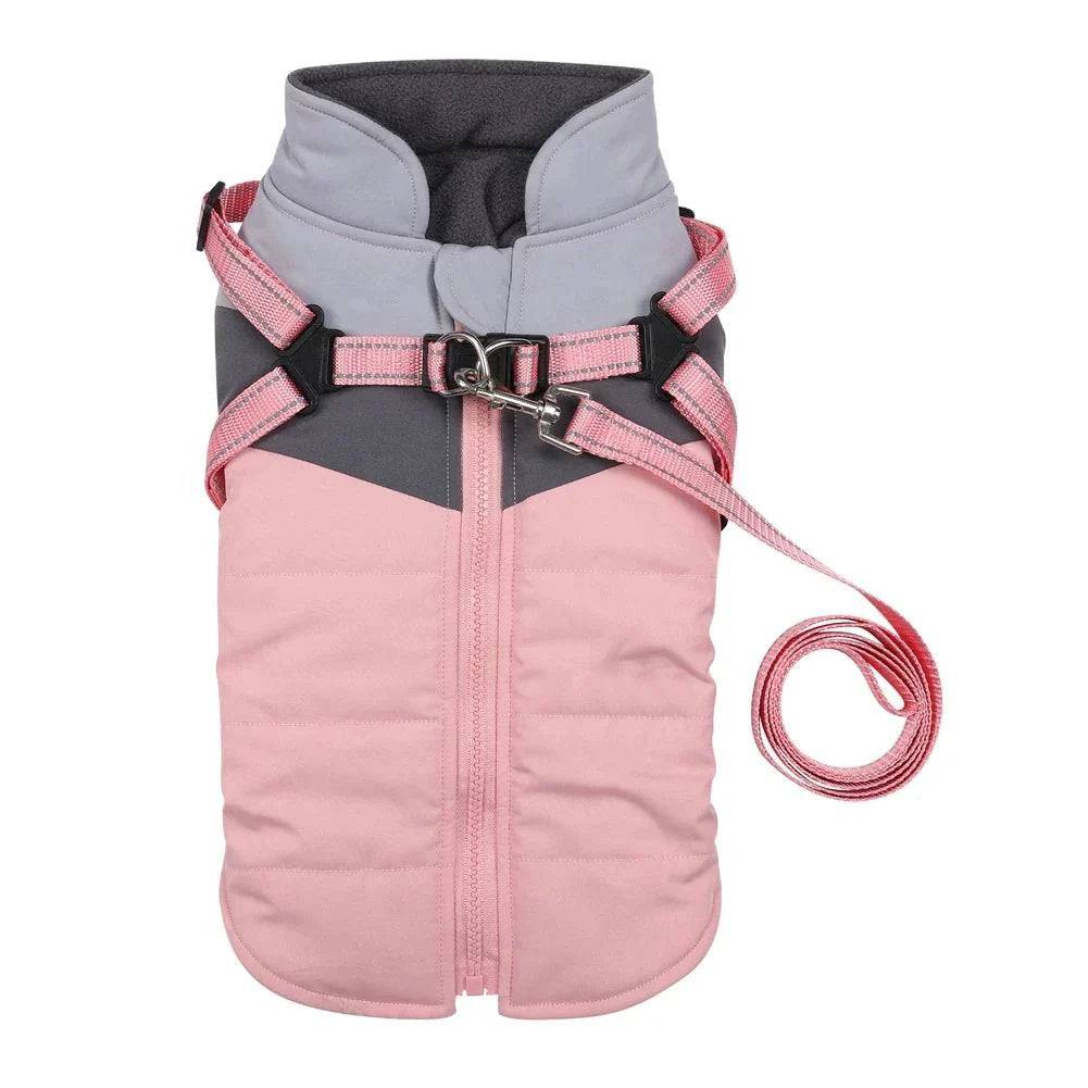 Pink Warm Dog Coat Autumn Winter Jacket with Harness Cold Weather Waterproof Clothes Outfit TRENDYPET'S ZONE