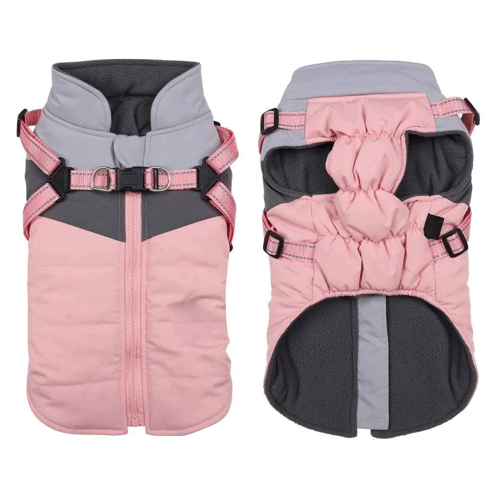 Pink Warm Dog Coat Autumn Winter Jacket with Harness Cold Weather Waterproof Clothes Outfit TRENDYPET'S ZONE