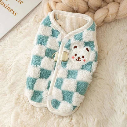 Plaid Blue Winter Warm Hairless Cat Clothes Sweater with Buckle Vest Costume Clothing - Trendypet's Zone