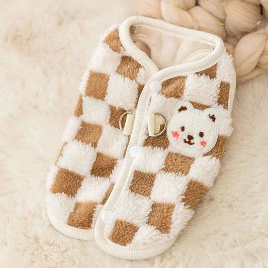 Plaid Coffee Winter Warm Hairless Cat Clothes Sweater with Buckle Vest Costume Clothing - Trendypet's Zone