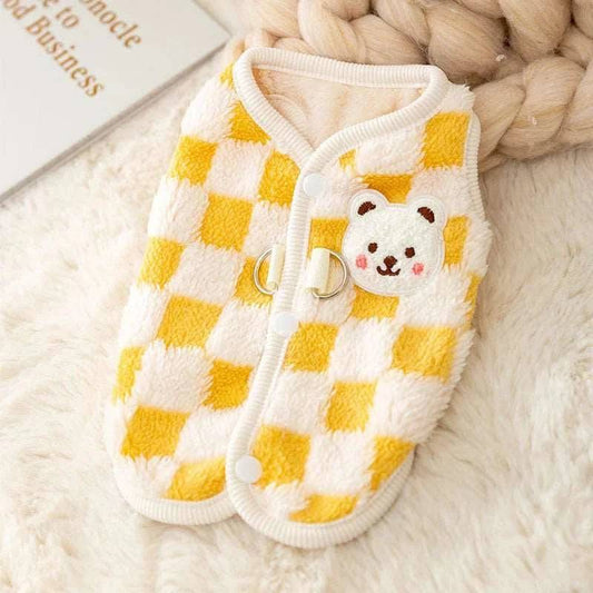 Plaid Yellow Winter Warm Hairless Cat Clothes Sweater with Buckle Vest Costume Clothing TRENDYPET'S ZONE